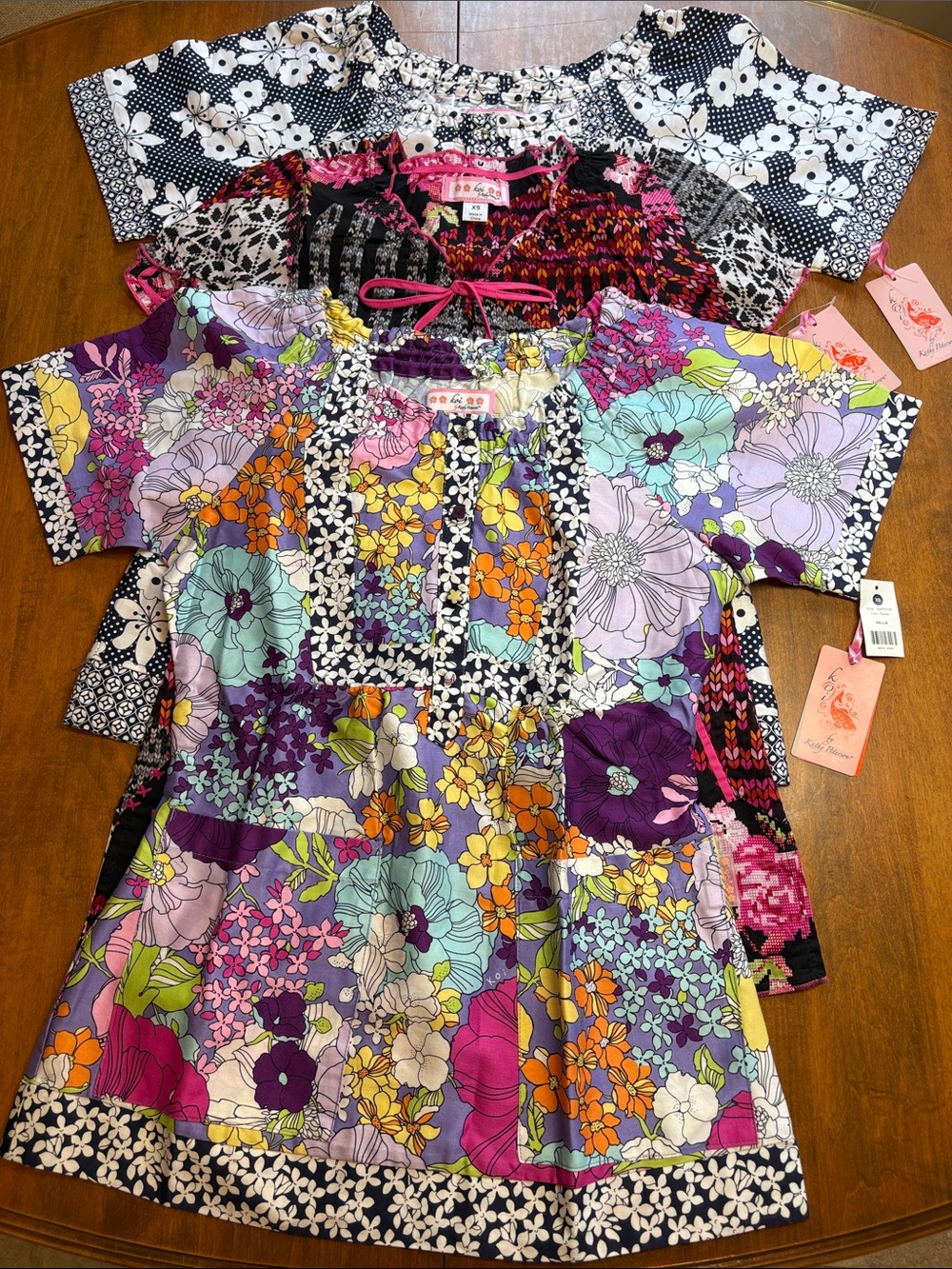 Koi by Kathy Peterson Bundle of 3 NWT Floral Multicolor Scrub Tops, XS